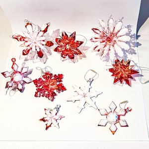 Handmade Resin Snowflake Ornaments: Red & White Holiday Decor (Set of 10)