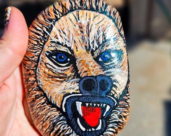 Hand-Painted Werewolf River Rock: Spooky Halloween Decor