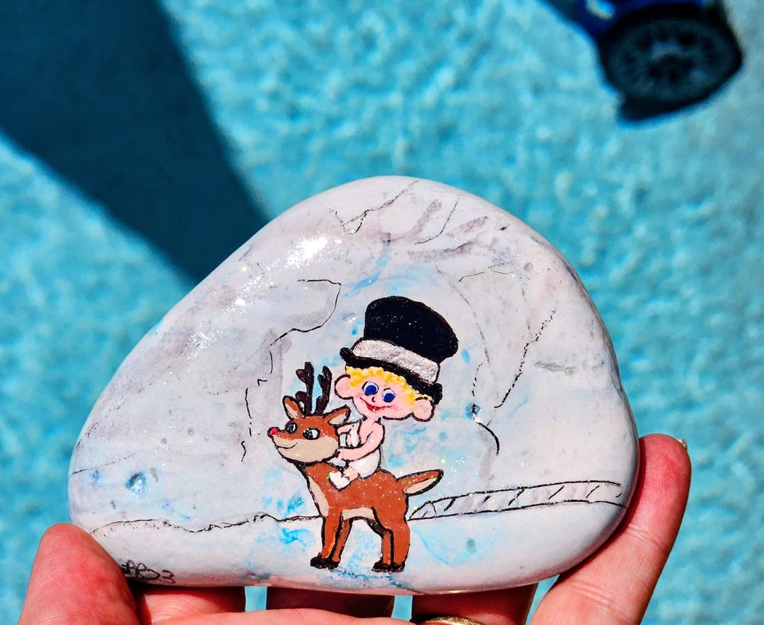 Rock Rudolph Hand-painted Rudolph & Baby New Year Rock Art in 3D Frame - Etsy