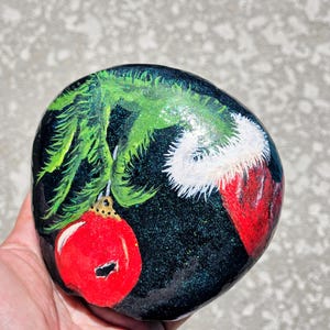 Hand-Painted Grinch River Rock: Christmas Ornament in 3D Floating Frame