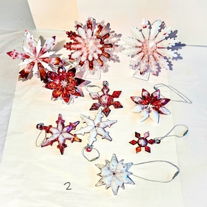 Handmade Resin Snowflake Ornaments: Red & White Holiday Decor (Set of 10)