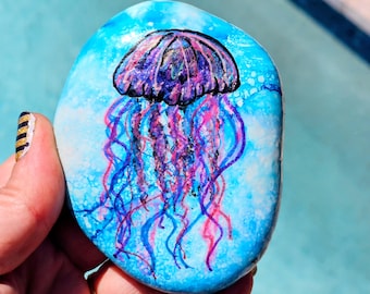 Neon Jellyfish Rock Art: Hand-Painted Glow-in-the-Dark Decor