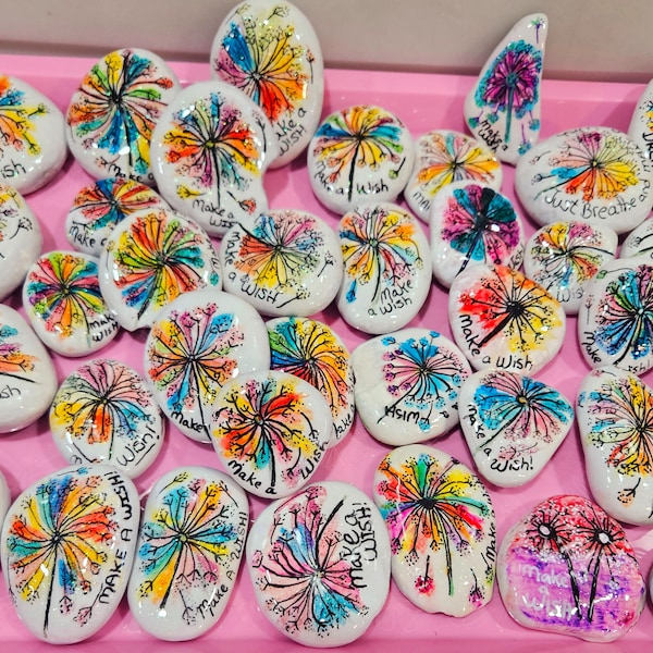 Wishies- painted rocks Make a wish dandelion seeds. Updated often, Kindness rocks