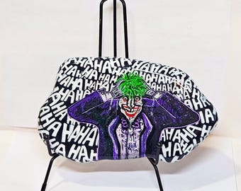 Hand-Painted Joker Santorini Marble Stone, The Killing Joke Fan Art, Halloween Decor (Display Stand Included)