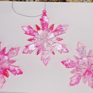 Handmade Pink Glitter Snowflake Ornaments: Barbiecore Holiday Decor, Set of 3