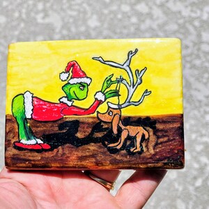 Hand-Painted Grinch and Max Art: Unique Christmas Decor in 3D Frame