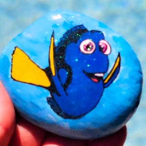 2 Piece Set of Dory from Disney’s Finding Nemo, Handpainted, AZ River Rocks, in 3D Floating Display Cases, Secret Santa Gift, Dory Fan Art