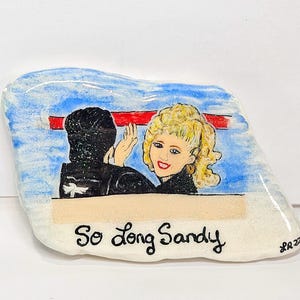 Hand-Painted Sandy Grease Tribute Art on Santorini Stone in 5&quot; Floating Frame