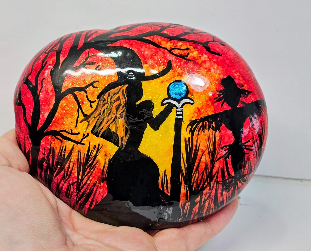 Hand-painted Witch Rock Art: Color-changing Crystal Staff, Halloween ...