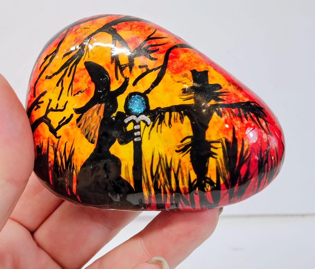Hand-painted Witch Rock Art: Color-changing Crystal Staff, Halloween ...