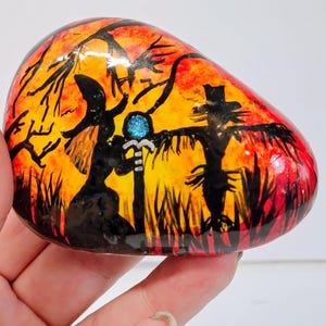 Hand-Painted Witch Rock Art: Color-Changing Crystal Staff, Halloween Decor