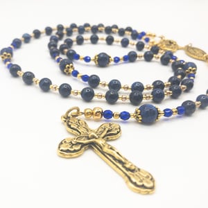 Rosary Antique Style Handmade  Lapis Lazuli Royal Blue Our Lady of Lourdes