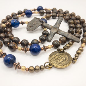 Rustic  dark brown men and boy's catholic rosary | Holy face Of Jesus | St Michael