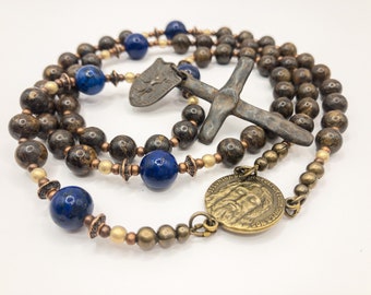 Rustic  dark brown men and boy's catholic rosary | Holy face Of Jesus | St Michael