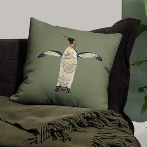 Königspinguin Premium Kissen (grüne Version) - Antarktis historische Landkarte gemütliches Vogel Druck Kissen