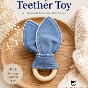 PDF Sewing Pattern, Bunny Ear Teether Ring Sewing Pattern, Beginner Sewing Pattern, Easy Sewing Pattern, First Easter gift for baby