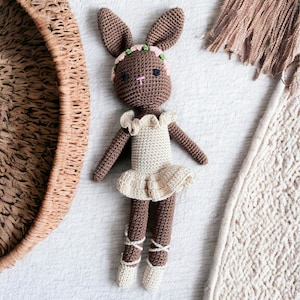 Peter Cotton Tale Rabbit Doll, Knit Doll, Gender Neutral Simple Toy Mocha Ballerina