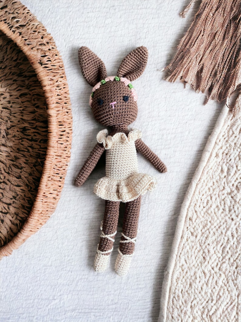 Peter Cotton Tale Rabbit Doll, Knit Doll, Gender Neutral Simple Toy Mocha Ballerina