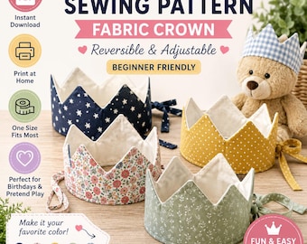 Fabric Crown Sewing Pattern PDF | Reversible Birthday Crown Pattern | Kids Pretend Play Crown | Beginner Sewing Project