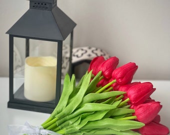 Tulipano rosso / Tocco reale / Bouquet finto / Mazzo di steli di fiori / Artificiale / Decorazioni per la casa / Decorazioni per matrimoni