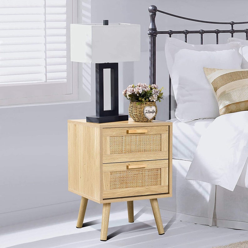 Rattan Night Stand Rattan Bed Side Table Wood Bedside Table Etsy