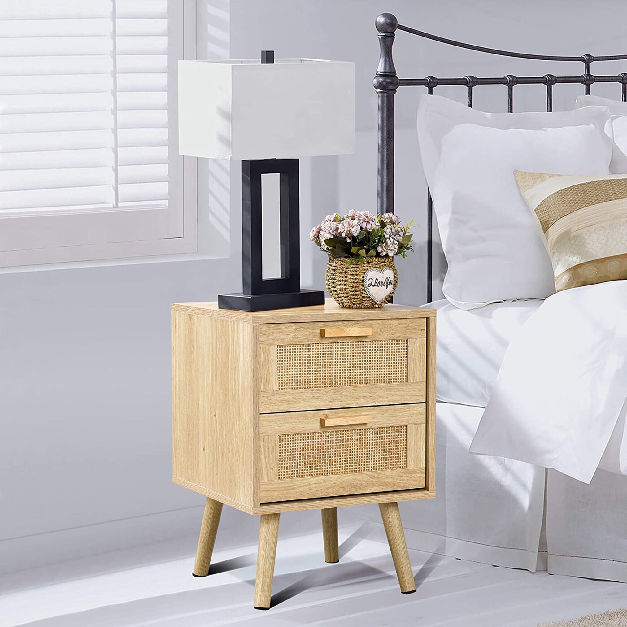 Rattan Night Stand Rattan Bed Side Table Wood Bedside Table Etsy