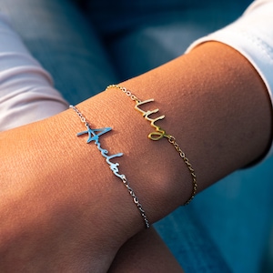 Pulsera con nombre personalizada, chapada en oro de 18 quilates, regalo de cumpleaños para ella, regalo del Día de la Madre, regalo para mamá.