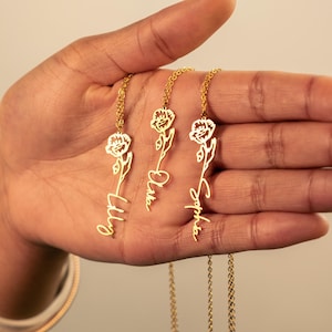 Benutzerdefinierte Namen Halskette, 18K vergoldet Name Rose Halskette, personalisierte Namen Halskette, Geburtstagsgeschenk für sie, Muttertagsgeschenk, Geschenk für Mama