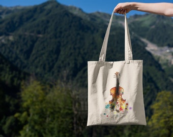 Violin Tote Bag, Unique Tote Bag , Art Tote Bag, Shopping Bag, Market Bag, Reusable Tote, Travel Bag, Beach Bag, Gift, Violins, Colorful