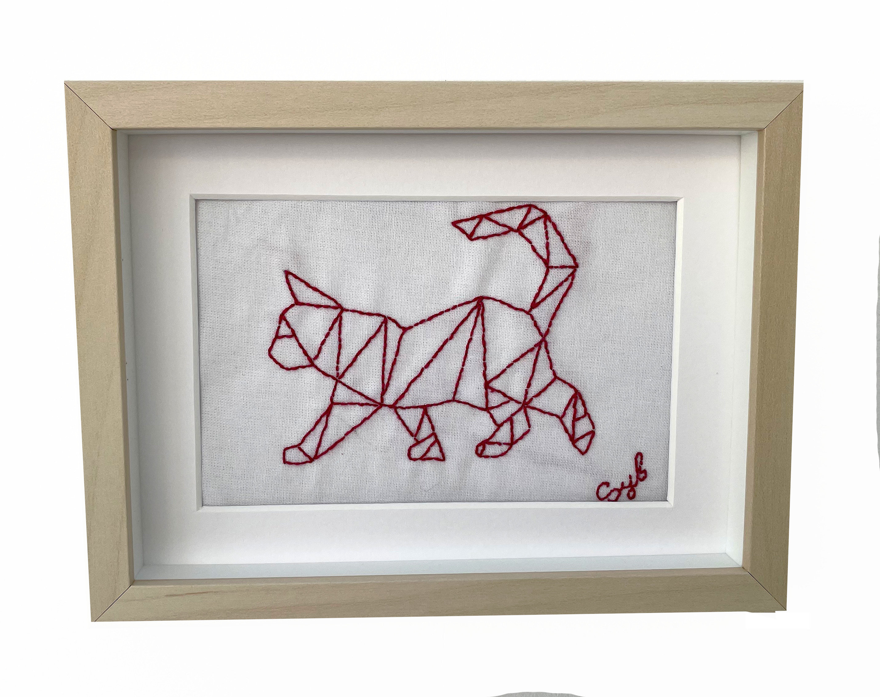 Tableau Décoration Chat en Broderie Rouge