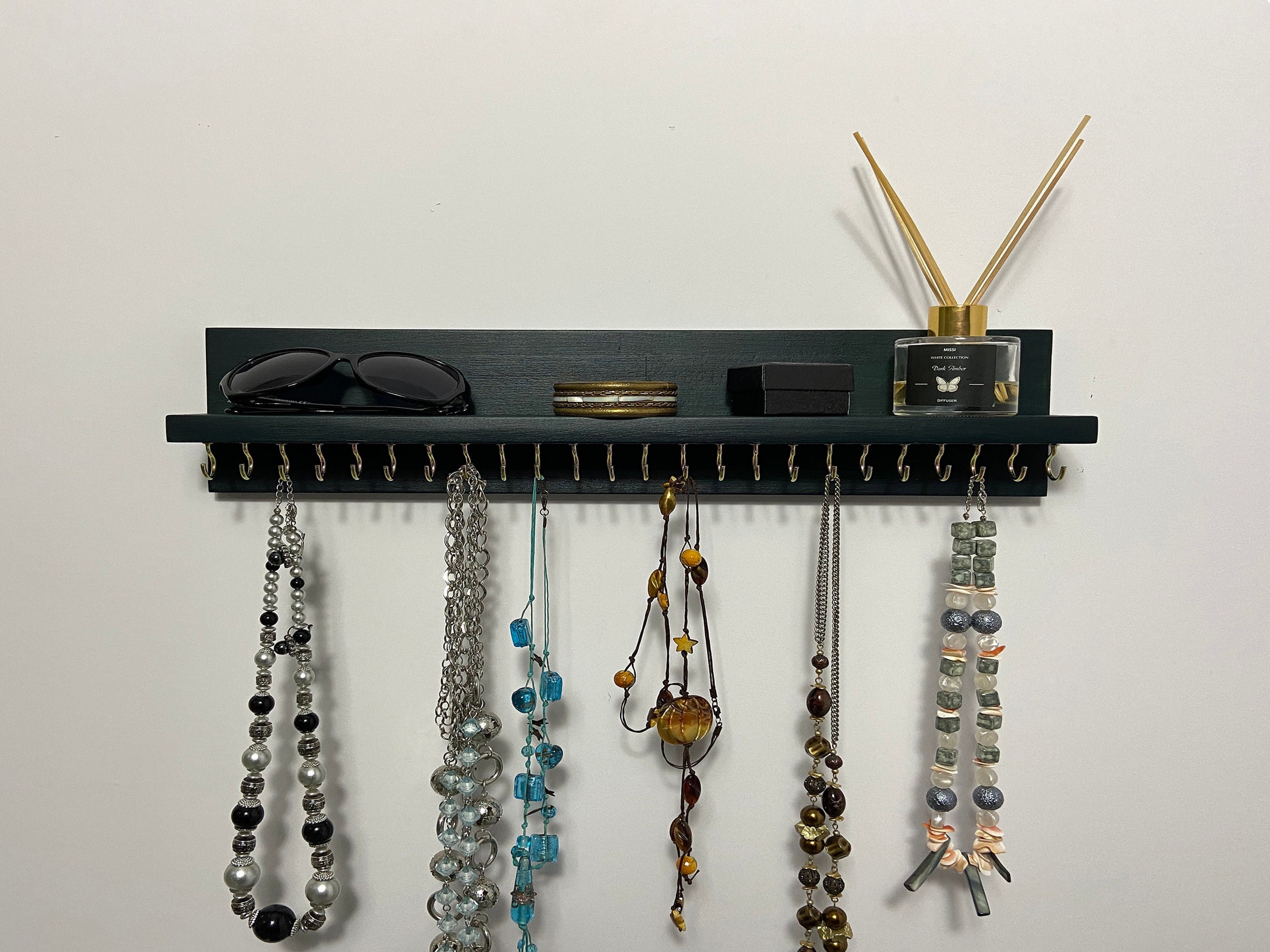Jewelry Organizer Necklace Holder Wall Mounted Rustic Wood, Necklaces, Earrings  Organizer 
