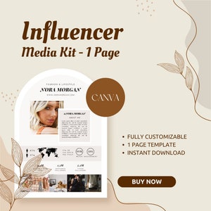 1 Page Media Kit Template Customizable | Influencer Media | Blogger | Media Press Kit | Canva Template | Single Page Media Kit