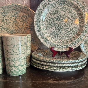 Green Spongeware Roseville Pottery - Henn Workshops and Robinson Ransbottom - Green Spongeware Dining and Serving Pieces