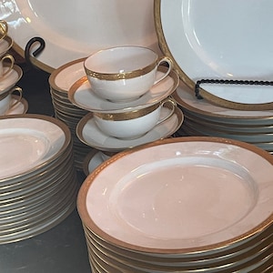 Limoges Art Deco T and V Dining Service for 10 Made in France Antique