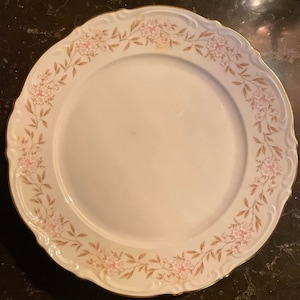 MITTERTEICH 1920s (6) Beth Royale Pink Floral Gold Gilded Edged Dinner Plates by MITTERTEICH, Elegant Antique China, Germany 1920s