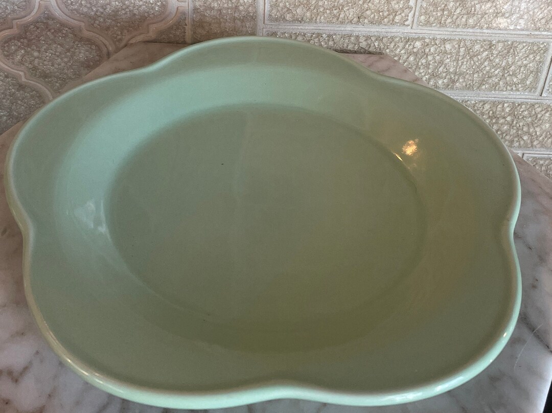 Vintage Roseville/henn Pottery Sage Green Petalware Dinner Plate From