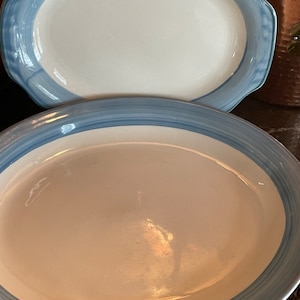 Homer Laughlin (pair) Blue Trimmed Lead Free Restaurant Ware Serving Platters