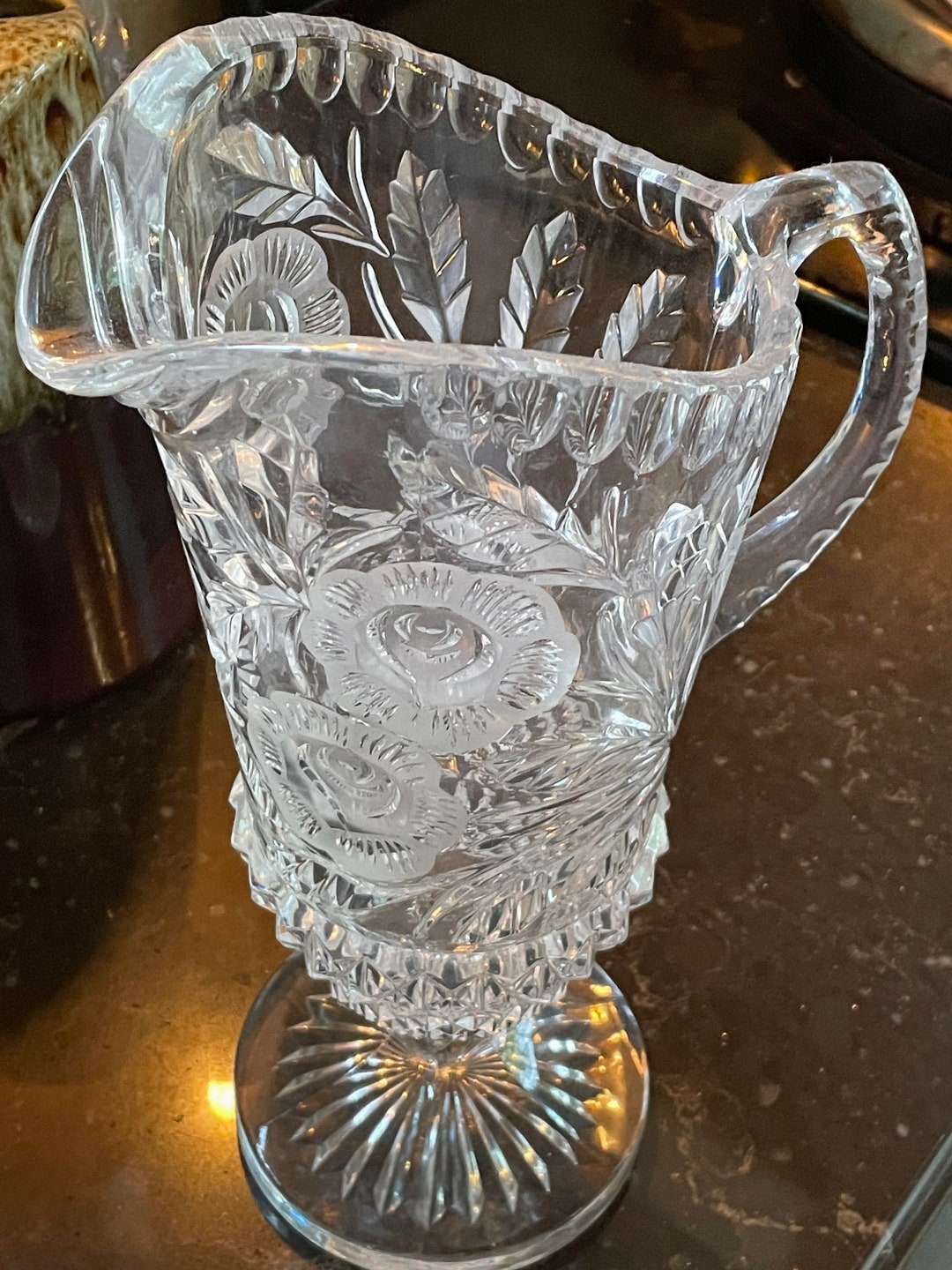 Antique Crystal Pitcher Pedestal Etsy