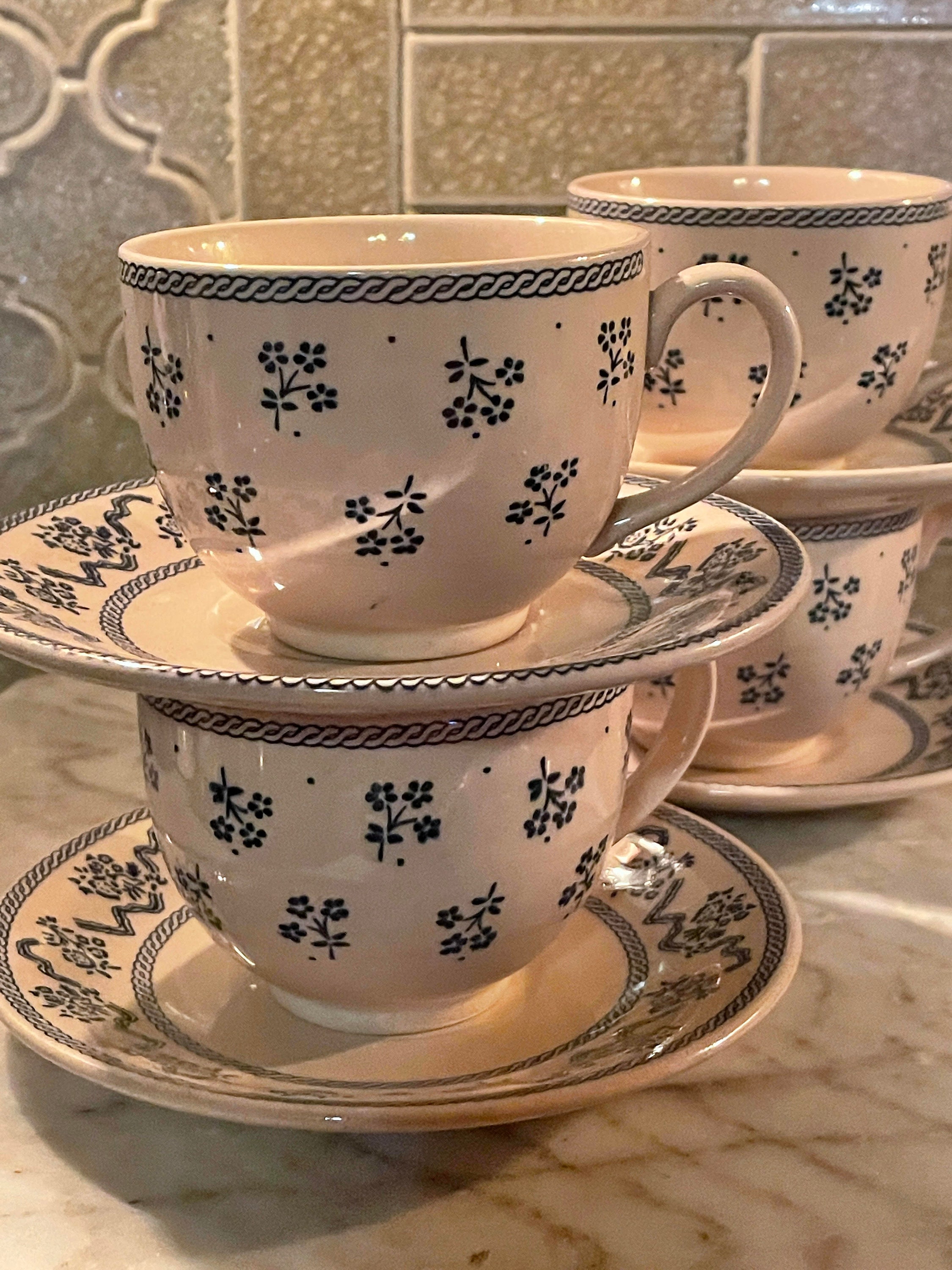Johnson Brothers (SET TWO) Petite Fleur Blue teacups and Johnson Brothers (SET TWO) Petite Fleur Blue teacups and