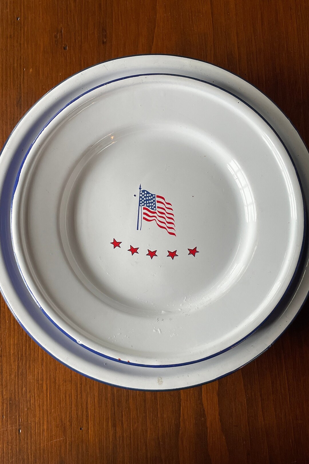 Vintage Enamelware 12 1970s Patriotic American Flag Plates 9 Inch and