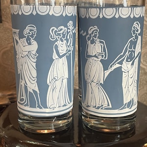 Jasperware (Set of 4) Blue Hellenic Tumblers 1960s Barware Jeanette Glass