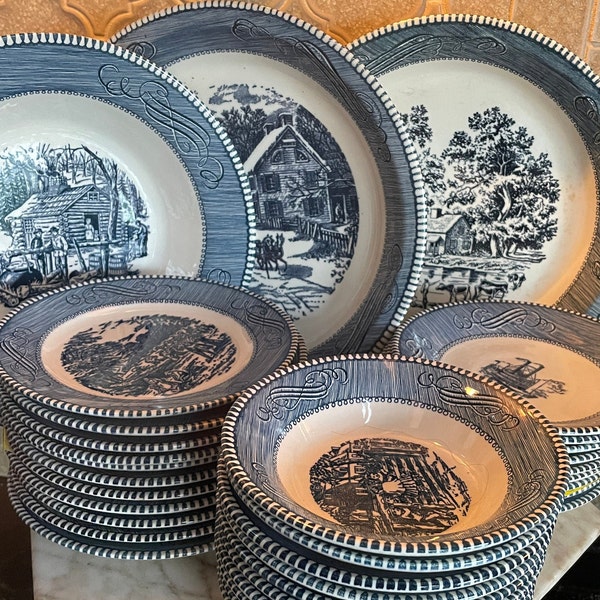 Currier and Ives Blue by ROYAL (USA) Dining and Serving Pieces