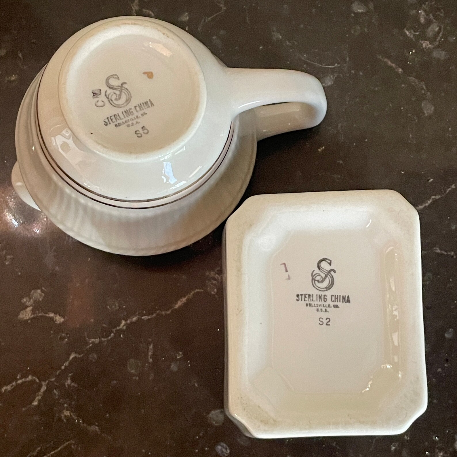 Sterling China Ivory Pink Gold Creamer and Sugar Packet Holder