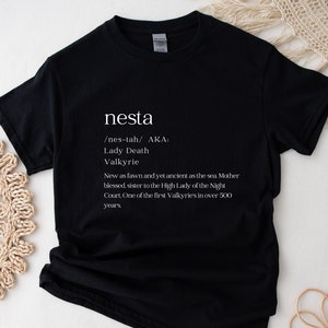 ACOTAR Nesta Dictionary Valkyrie Night Court Black T-shirt Bookish Booktok Merch Velaris Unisex Oversized Crewneck Tee