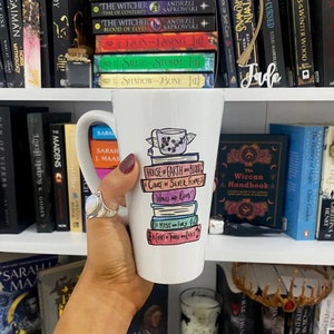 ACOTAR Books Hand Drawn Mug Cup Sarah J Maas Court of Thorns & Roses Night Court Rhysand Feyre Booktok White Latte 17oz Ceramic