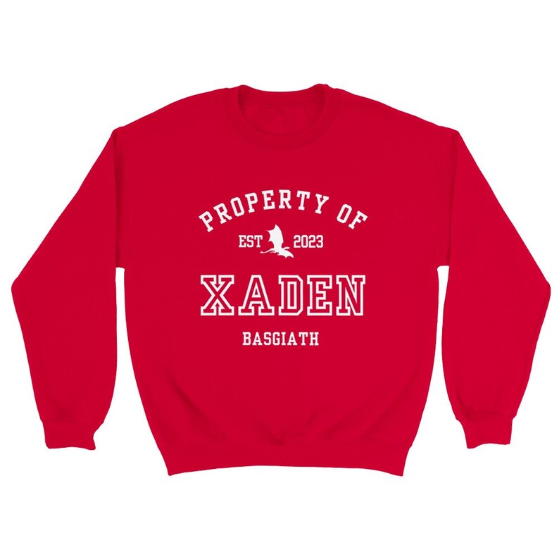Fourth Wing Xaden Riorson Property Of Collegiate Sweatshirt Basgiath War College Merch Klassiek unisex sweatshirt met ronde hals Red