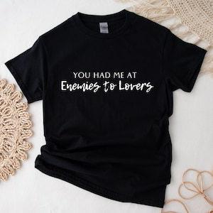 Bookish Trope Enemies to Lovers Avid Reader Book Lover Gift Romance Fantasy Reader Black Unisex Oversized Crewneck T-shirt image 1