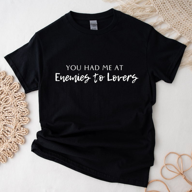Bookish Trope Enemies to Lovers Avid Reader Book Lover Gift Romance Fantasy Reader Black Unisex Oversized Crewneck T-shirt image 1
