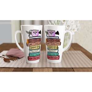 SJM Books Hand Drawn Mug Cup Sarah J Maas Court of Thorns & Roses, Crescent City and Throne of Glass Booktok, Perfect Bookish Christmas Gift
