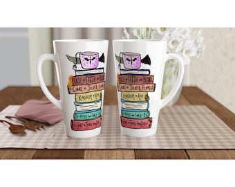 SJM Books Hand Drawn Mug Cup Sarah J Maas Court of Thorns & Roses, Crescent City and Throne of Glass Booktok, Perfect Bookish Christmas Gift